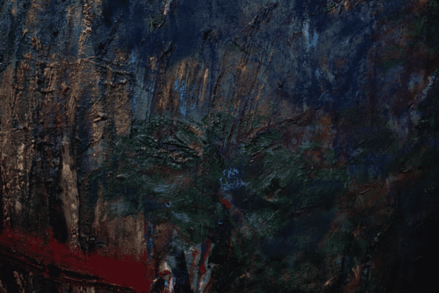 Pintura de "Umbral", exposición sobre la memoria ferroviaria de Santiago.
