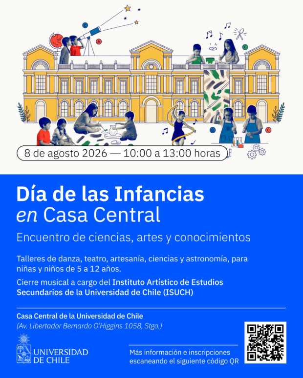 Afiche "Día de las Infancias en Casa Central. Encuentro de ciencias, artes y conocimientos".