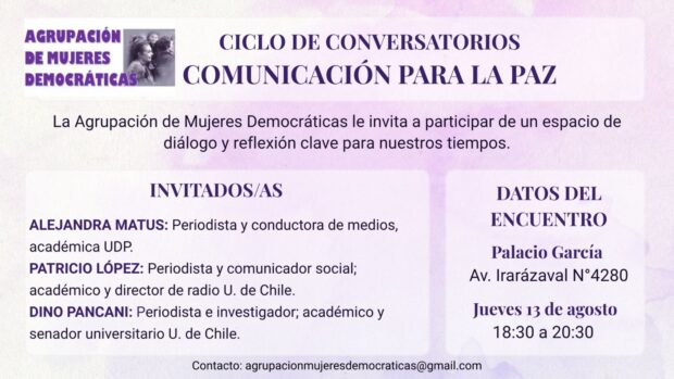 Invitación conversatorio de comunicación por la paz de la Agrupación de Mujeres Democráticas.