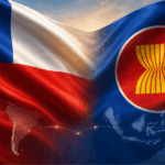 Chile mira al Sudeste Asiático: la oportunidad de diversificar más allá del comercio Banderas de Chile y de la Asociación de Naciones del Sudeste Asiático.