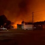Dron ruso destruyó depósito de municiones y edificios vecinos en Kiev. Foto: Servicio Estatal de Emergencias de Ucrania.