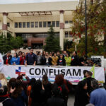 Manifestación de la Confusam fuera del Congreso Nacional.