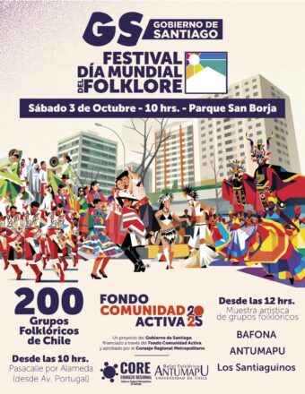 Afiche con información sobre la celebración del Festival del Día Mundial del Folklore.